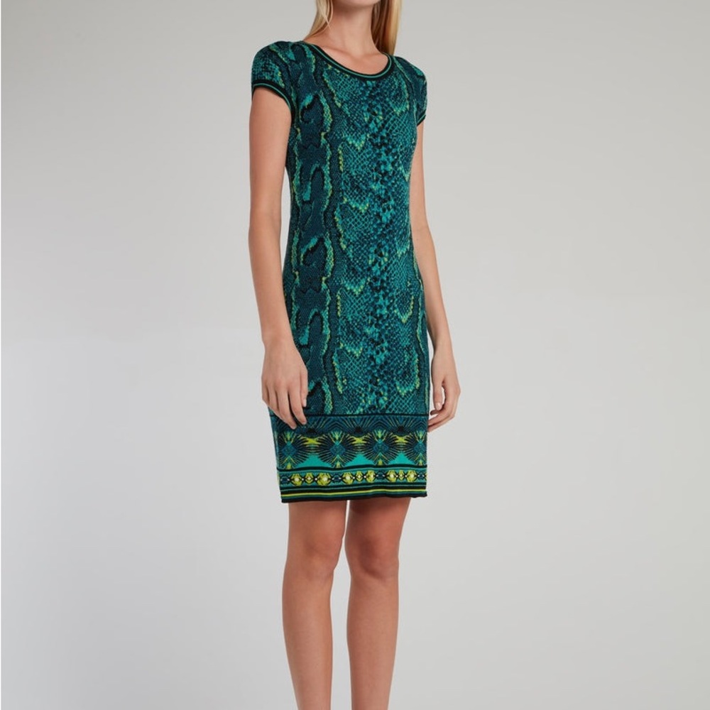 Roberto Cavalli Green Python Effect Sheath Dress - image 2
